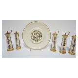 1033	LENOX SALT & PEPPER MILLS & 12 IN LENOX PLATE