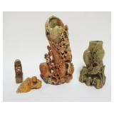 1042	GROUP OF ASSORTED SOAP STONE CARVED VASES & FIGURES, TALLEST APPROXIMATELY 11 IN HIGH