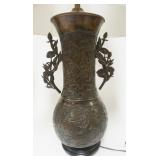 1048	PAIR OF ASIAN STYLE METAL TABLE LAMPS ON WOOD BASES