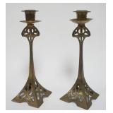 1050	PAIR OF BRASS ART NOUVEAU CANDLESTICKS, EACH APPROXIMATELY 11 IN HIGH
