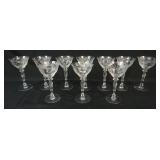 1052	10 ELEGANT ETCHED GLASS CHAMPAGNES, EACH APPROXIMATELY 7 1/2 IN HIGH
