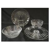 1056	VAL ST LAMBERT CAKE STAND, BOWLS & 12 IN PLATE, EACH W/GROUND & POLISHED BASE