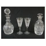 1060	WATERFORD CRYSTAL DECANTORS & 2 WINE GLASSES, TALLEST PIECE APPROXIMATELY 12 IN HIGH