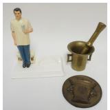 1065	GROUP OF PHARMAECUTIAL ADVERTISING, INCLUDING BRASS MORTAR AND PESTALE