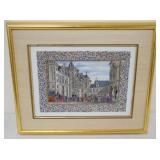1081	GILT FRAMED PORCELAIN PLAQUE OF CASTLE BY FRENCH ARTIST JEAN GRADASSI, APPROXIMATELY 17  IN X 1