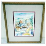 1082	ARTIST SIGNED FRAMED AND MATTED WATERCOLOR, IMAGE OF CONTINENTAL SKYLINE, APPROXIMATELY 12 IN X