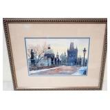 1083	ARTIST SIGNED, FRAMED AND MATTED WATERCOLOR OF CONTINENTAL STREET SCENE, APPROXIMATELY 15 IN X 