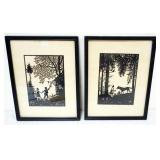 1094	PAIR OF FRAMED SHILHOUETTE CUT OUT IMAGES OF CHILDREN AND ANIMALS, EACH APPROXIMATELY 10 IN X 1