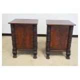 1102	PAIR OF CUSTOM EMPIRE 1 DOOR STANDS WITH CARVED HALF COLUMNS AND CLAW FEET, APPROXIMATELY 25 IN