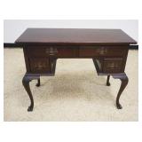 1115	SOLID MAHOGANY 3 DRAWER WRITING TABLE W/SHELL CARVED QUEEN ANNE LEGS, APPROXIMATELY 18 IN X 40 