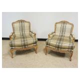 1124	PAIR OF UPHOLSTERED FRENCH PROVINCIAL ARM CHAIRS, EACH APPROXIMATELY 29 IN X 29 IN X 38 IN H