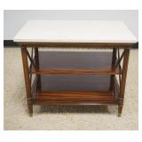 1131	ROSEWOOD 1 DRAWER TABLE WITH MARBLE TOP, FLUTED LEGS WITH BRASS FURRLES ON BASE, APPROXIMATELY 