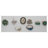 1206	8 STERLING SILVER RINGS, 1.17 OZT INCLUDING STONES, 