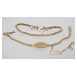 1222	3 GOLD BRACLETS, 2-14K 8.24 DWT INCLUDING STONES, 1 MARKED REISLER 025