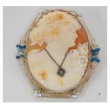 1226	14K CAMEO PIN WITH BUTTERFLIES AND SHELL DECORATIONS