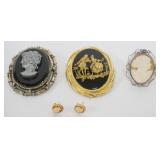 1227	ASSORTED CAMEOS, GOLD EARRINGS, STERLING SILVER RING AND 2 COSTUME PINS