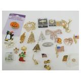 1228	ASSORTED LADIES DESIGNER PINS, 25+ INCLUDING HOLIDAYS, SOME MARKED BY MAKER
