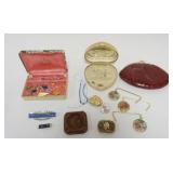 1235	ASSORTED JEWELRY BOXES WITH MISC JEWELRY, PENDANTS SOME STERLING,MAKEUP BAG, ETC