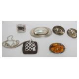 1238	ASSORTED SILVER JEWELRY, PEARL EARRING & PIN SET MARKED STERLING, CITRINE FLAKE STONE PIN UNMAR