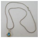 1241	LADIES AQUARMINE NECKLACE, PENDANT MARKED SS 18K, 7.25 DWT INCLUDING STONE AND NECKLACE