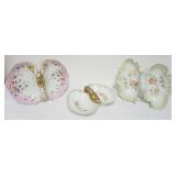 1018	GROUP OF 3 LOBSTER DISHES DECORATED W/IMAGES OF FLOWERS, 2 WTH LOBSTER CENTER HANDLES, ONE MARK