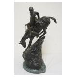 1031	LARGE CONTEMPORARY REMINGTON BRONZE *MOUNTAIN MAN* ON MARBLE BASE, APPROXIMATELY 29 IN HIGH