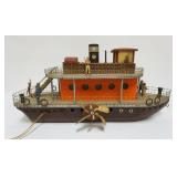 FOLK ART WOOD PADDLE WHEEL BOAT, APPROXIMATELY 28 IN X 9 IN X 13 IN HIGH