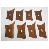 1038	8 VINTAGE MIDCENTURY MODERN STREAMLINE TEAK WALL LIGHT SWITCH COVERS, APPROXIMATELY 7 1/2 IN X 
