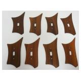 1039	8 VINTAGE MIDCENTURY MODERN STREAMLINE TEAK WALL LIGHT SWITCH COVERS, APPROXIMATELY 7 1/2 IN X 