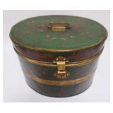 1044	ALFRED HUGHES ANTIQUE ENGLISH TIN TOLE PAINTED HINGED OVAL STORAGE BOX, APPROXIMATELY 18 IN X 1