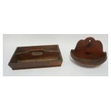 1076	PRIMITIVE WOOD KNIFE BOX & HANGING SHELF, LARGEST PIECE APPROXIMATELY 12 IN X 8 IN X 5 IN HIGH