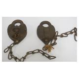 1084	2 BRASS RR LOCKS NEWARK, ONE W/KEY