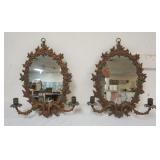 1093	PAIR OF ORNATE CAST METAL MIRRORED WALL SCONCES