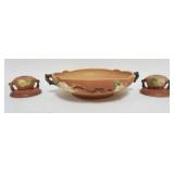 1095	ROSEVILLE POTTERY, APPLE BLOSSOM CONSOLE SET, CENTER BOWL APPROXIMATELY 11 IN X 3 IN HIGH