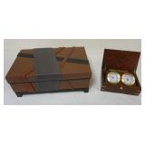 1151	SMALL TABLE TOP LEATHER WRAPPED STORAGE BOX APPROXIMATELY 18 IN X 11 IN X 8 IN H, AND DESKTOP C