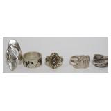 1164	5 STERLING SILVER RINGS, APPROXIMATELY 1.67 TOZ , 1 MARKED MEXICO