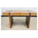 1186	CUSTOM 2 DRAWER MODERN DESK WITH BURLED WOOD TOP, WEAR TO TOP FINISH, APPROXIMATELY 54 IN X 26 