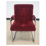 1187	MID CENTURY MODERN CHROME ARM CHAIR WITH TUFTED VELOR UPHOLSTERY, APPROXIMATELY 24 IN X 24 IN X