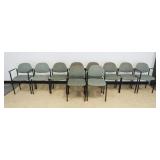 1190	SET OF 10 UPHOLSTERED MODERN STYLE CHAIRS, 2 ARM, SOME STAINING