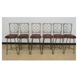 SET OF 6 CHARLESTON FORGE IRON HIGH BACK SWIVEL BAR STOOLS, EACH APPROXIMATELY 17 IN X 21 IN X 48 IN H