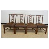 1216	MAITLAND SMITH SET OF 4 MAHOGANY CHIARS WITH LEATHER AND UPHOLSTERED SEATS, BRASS TACKING ACCEN