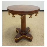 1219	JOHN RICHARDS INLAID PEDISTAL TABLE WITH GILT FINISHED ACCENTS, APPROXIMATELY 34 IN X 29 IN H