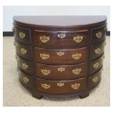 BAKER DEMILUNE 4 DRAWER MAHOGANY CHEST WITH FAUX DRAWERS ON EITHER SIDE, APPROXIMATELY 37 IN X 19 IN X 28 IN H
