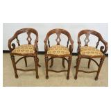 1223	MINTON SPIDELL SET OF 3 CURVED ARM BAR STOOLS WITH FLUTED LEGS AND UPHOLSTERED SEATS, EACH APPR