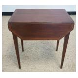 1224	BAKER PEMBROOK MAHOGANY DROP LEAF TABLE WITH BANDED INLAID BORDERS AND TRIM, APPROXIMATELY 24 I