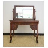 1244	MAHOGANY EMPIRE STYLE CLAW FOOT DRESSING TABLE WITH BEVELED GLASS MIRROR IN OGEE FRAME, APPROXI