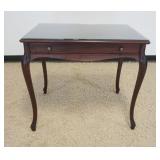 1245	POOLEY FURNITURE CO MAHOGANY TABLE WITH PULL OUT DRAWER WRITING SURFACE, APPROXIMATELY 34 IN X 