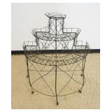 1252	VICTORIAN WIRE HALF ROUND 3 TIER PLANT STAND, APPROXIMATELY 40 IN X 24 IN X 45 IN H