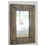 1266	HANGING MIRROR IN EMBOSSED METAL FRAME, APPROXIMATELY 23 IN X 36 IN
