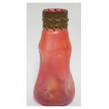 1001	LOETZ CRANBERRY IRIDIZED ART GLASS VASE W/BRONZE COLLAR, APPROXIMATELY 8 IN HIGH